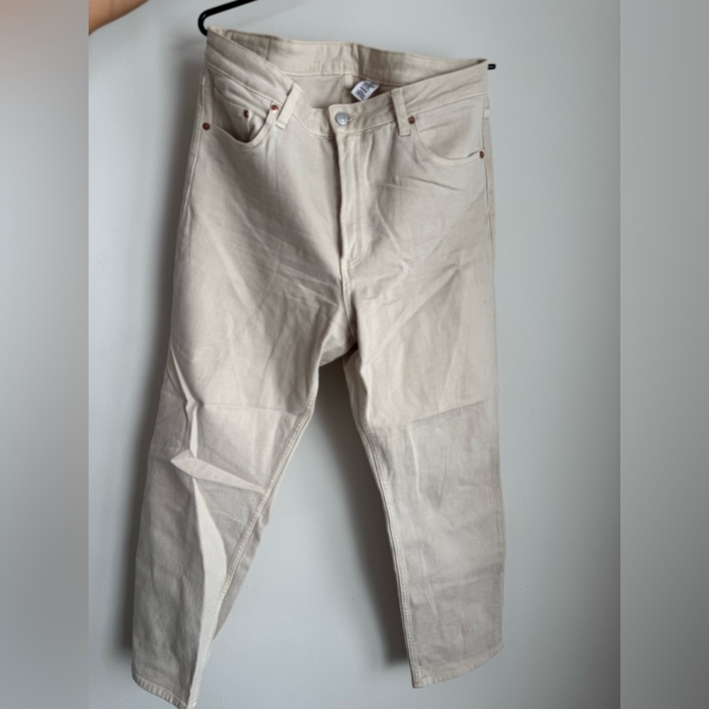 H&M Beige Stretchy Straight High Waisted Jeans